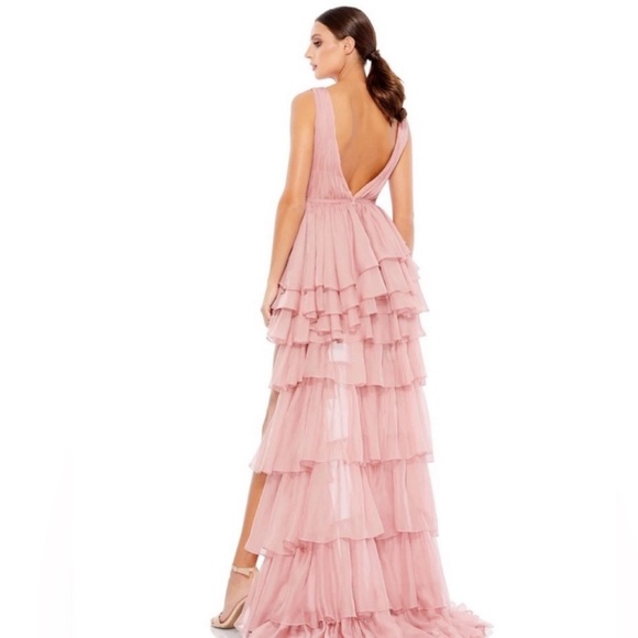 Mac Duggal Pink Rose Size 0 Small Ieena Ruffle Tiered High Low Maxi Gown - Picture 2 of 4